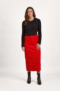 50: Mid Length Cord Skirt w Panel Seams -Fiesta
