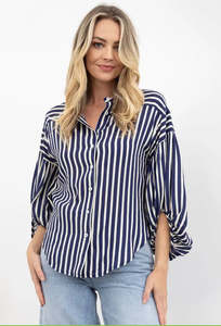 Mi Mosa: Bronte Stripe Shirt - Navy /White