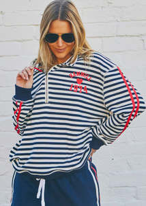 Hammill Co 1: Retro 1/2 Zip Sweat - Navy/White Stripe