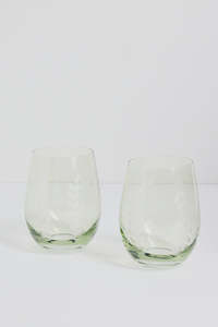 Olive Green Etched Stemless wine Glasses