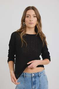 Ivy Jack: Patio Boat Neck Crochet Knit - Black