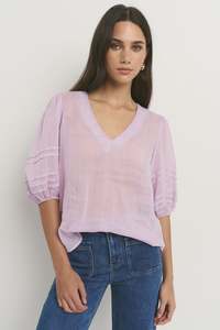 Recall Ramie Pleat Sleeve Top - Lilac