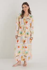 Sentiment Maxi Shirt Dress - Tropical Postcard