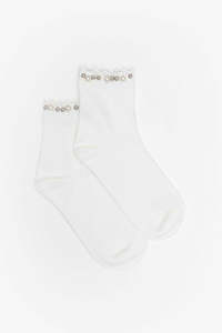 Socks: White Pearl & Silver Top Sock