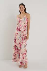 Galore Bias Ruffle Maxi Dress - Painted Rose