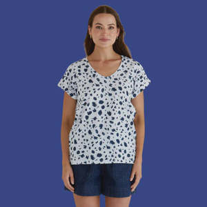 Ayla V Neck Tee - White / Navy