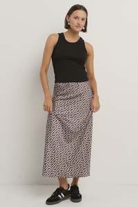 Faithful Satin Bias Skirt - Black Geo Print