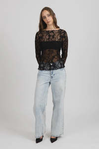 Iris Long Sleeve Lace Top - Black