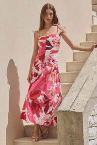 Among The Brave: Royalty Stretch Cotton Pleated Dress - White Poppy