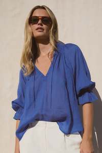 Expedition Shirred Neck Top - Blue