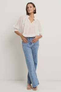 Among The Brave: Expedition Ramie Shirred Neck Top - Ivory