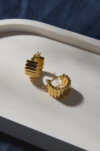 Gift Ideas: Ridged 14K Gold Plate Hoop Earring