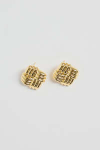 Square Weave 14K Gold Plate Stud Earring