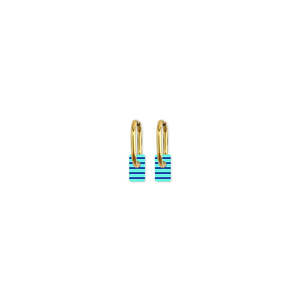 Cami Bold Striped Tab Earrings - Aqua / Navy