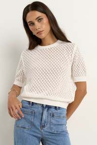 Ivy Jack: Dapple Boxy Knit Lace Tee - Ivory