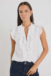 Ivy Jack: Ritzy Ruffle Front Sleeveless Top - Ivory