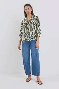 Ivy Jack: Ornamental Lace Insert Shirt - Khaki Zebra