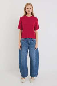 Loveable Tape Yarn Knit Tee - Cherry