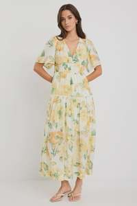 Fluent Crinkle Fabric Maxi Dress - Honey Floral