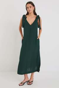 Spontaneous Tie Shoulder Midi Dress - Forest