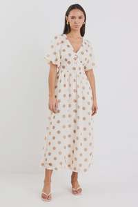 Lisbon Puff Sleeve Dress - Copper Polka Dot