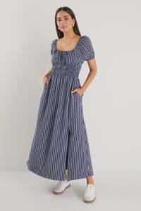 Roma Poet Midi Dress - Navy Stripe