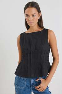 Inspiration Linen Pintuck Top - Black