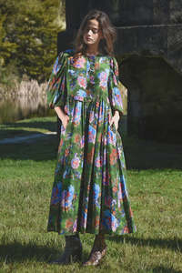 Floral Flair Dress - Brush Storkes Green