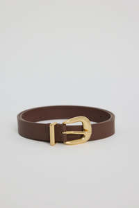 Among The Brave: Leather Belt with Gold Buckle - Dark Brown