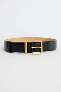 Luxe Leather Belt with Matte Gold Buckle - Black
