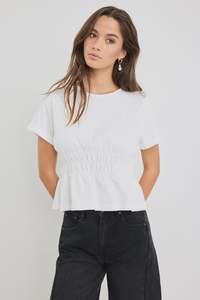 Svelte Shirred Detail Tee -  Ivory