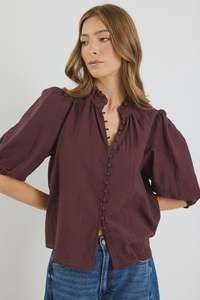 Continuance Semi Sheer Buttoned Top - Chocolate