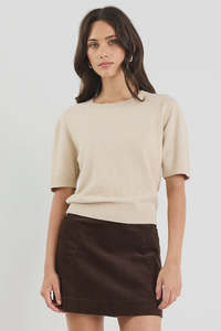 Topic Cashmere Blend Soft Knit Tee -  Champagne