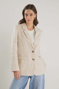 Pillar 2 Button Blazer - Cream Linen