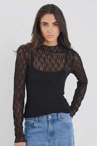 Among The Brave: Giving Long Sleeve Top - Black Lace