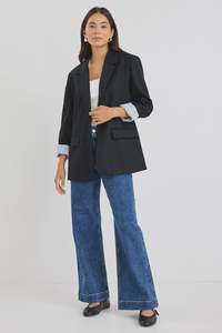 Ivy Jack: Dock Ramie Rolled Sleeve Blazer - Black