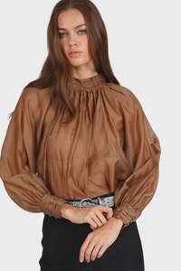 Storm: High Neck Detail Top - Cinnamon
