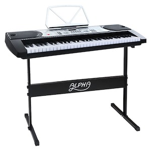 Audio And Video: Alpha 61 Keys Electronic Piano Keyboard LED Electric Silver with Music Stand for Beginner