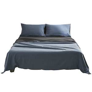 Home And Garden: Cosy Club Sheet Set Cotton Sheets King Blue Dark Grey