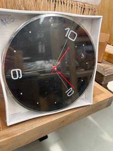 Clearance Furniture: Black and Chrome Wall Clock - small