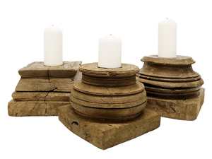Antique Wooden Candle Holders - 2pc