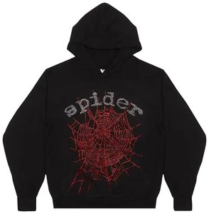 Sp5der: Sp5der Rhinestone OG Web V2 Hoodie 'Black' (FW24)