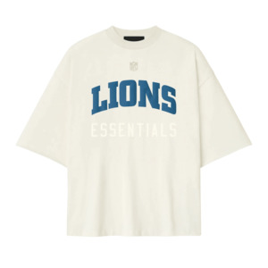 T Shirts: Fear of God Essentials Lions 90s 3/4 Sleeve Football Tee Cream White