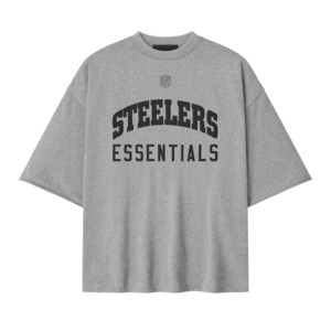 T Shirts: Fear of God Essentials Steelers 90s 3/4 Sleeve Football Tee Concrete Heather