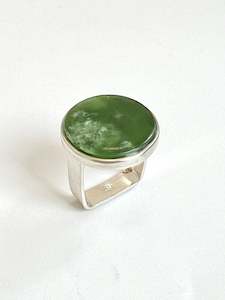 Rings: Large Flat Round Pounamu Ring on Square Shaped Band (RI-RO13)