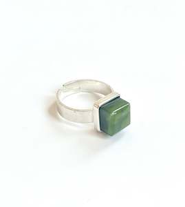 Rings: Jade & Sterling Silver Small Cube Adjustable Ring (RI-CU1s)