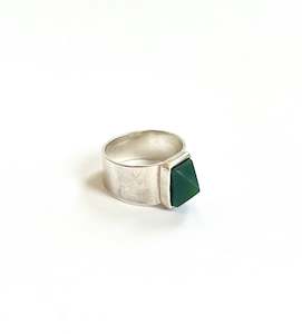 Rings: Jade & Sterling Silver Rectangle Facet Tapered Ring (RI-RE7)