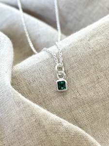 Necklaces: Emerald Gemstone & Silver Necklace - Green