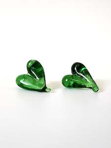 Earrings: Glass Heart Studs - Emerald