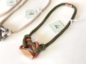 Gwyneth Hulse Design: Two-Tone Knot and Bead Necklace - Olive & Teracotta